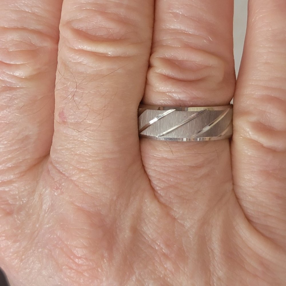 Wedding Band Titanium Steel Frosted Silvertone Sizes 8 9 New